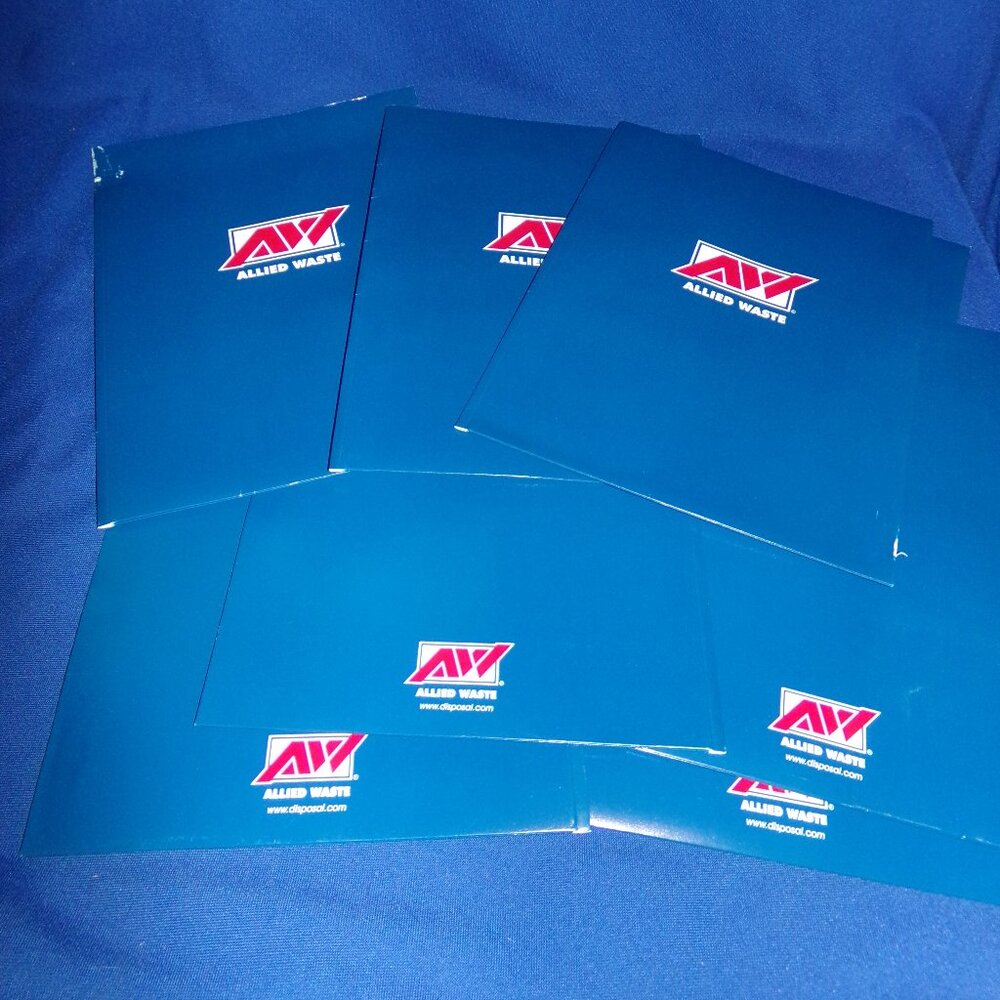 Set of 9 Allied Waste 2-Pocket Folders w/ Card Holders Red, White, Blue - Unused